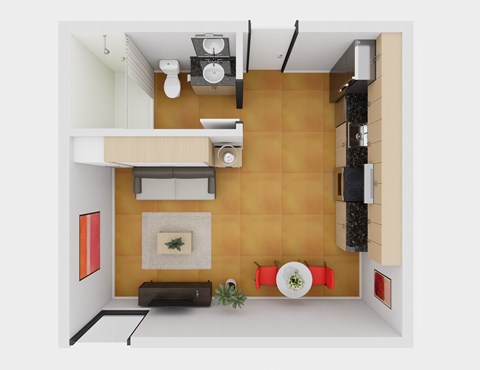 Floor plan for studio, 1 bath, 356 sqft